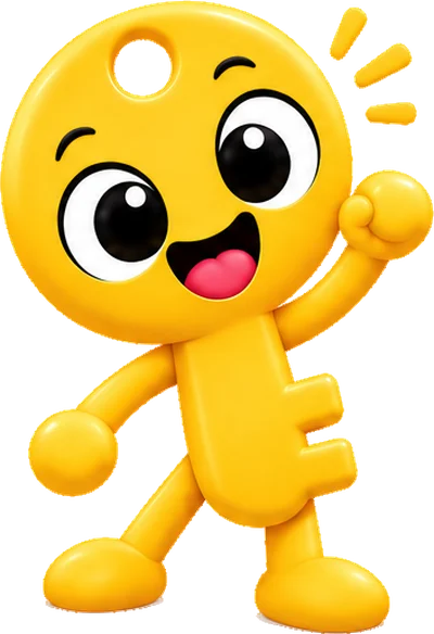 Mifty, a smiling golden key, waving hello